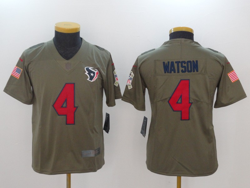 Youth Houston Texans #4 Watson Nike Olive Salute To Service Limited Nike NFL Jerseys